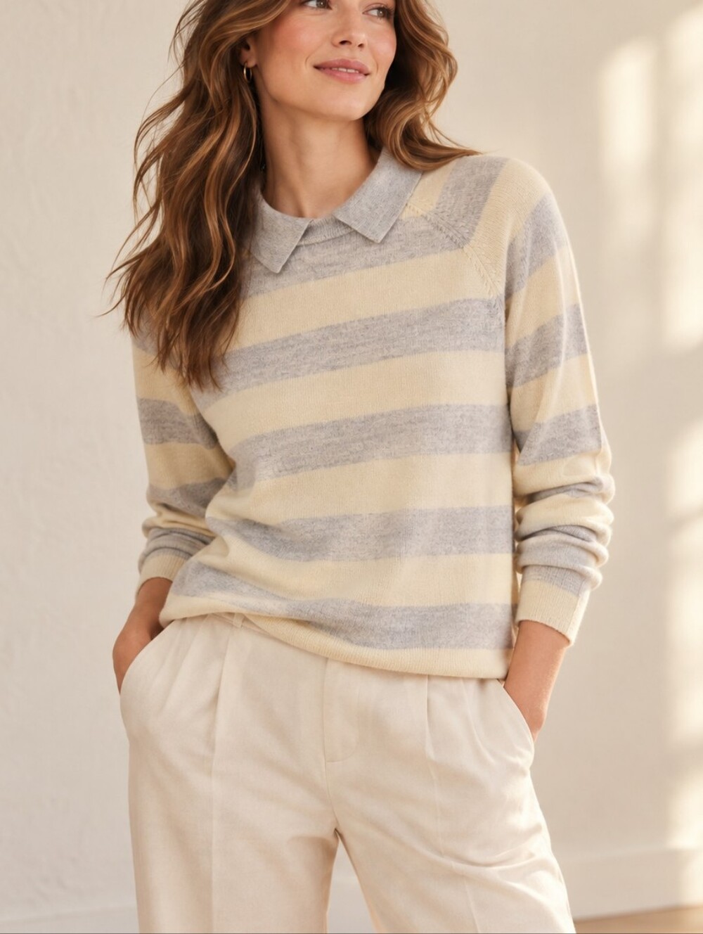J.Crew 100% Merino Wool Collared Striped Sweater Size M